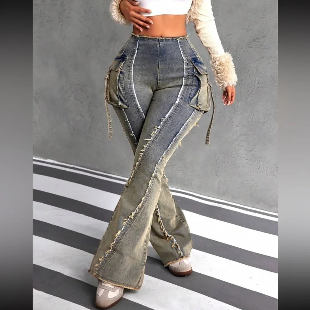 Y2K Women’s Olive Toned Distressed Vintage Jeans- 8/10 - Picture 4 of 7